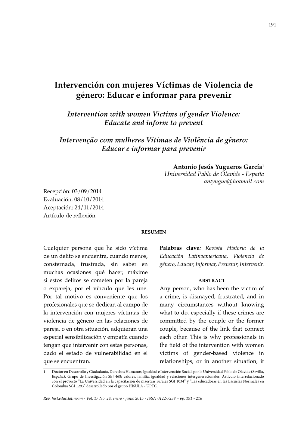 Intervención Con Mujeres Víctimas De Violencia De Género: Educar E Informar Para Prevenir
