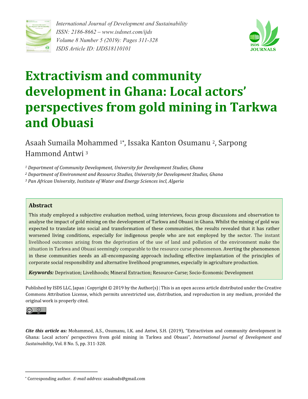 Local Actors' Perspectives from Gold Mining in Tarkwa and Obuasi