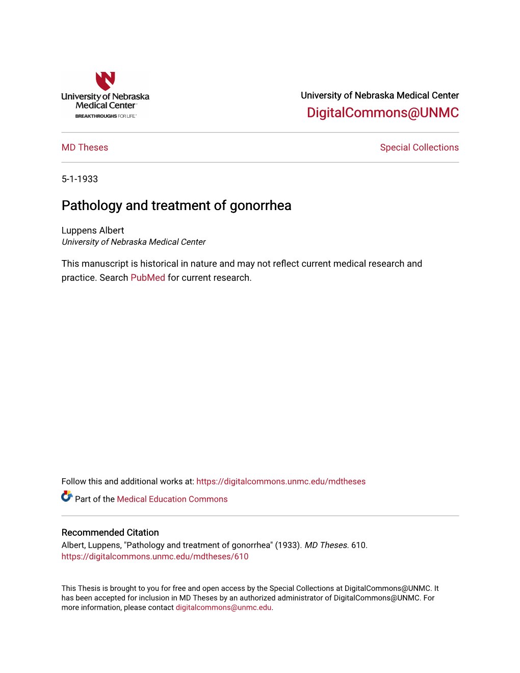 Pathology and Treatment of Gonorrhea