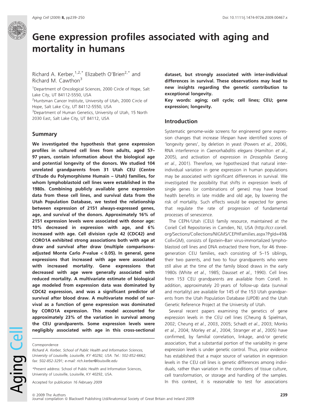 Aging Cell (2009) 8, Pp239–250 Doi: 10.1111/J.1474-9726.2009.00467.X