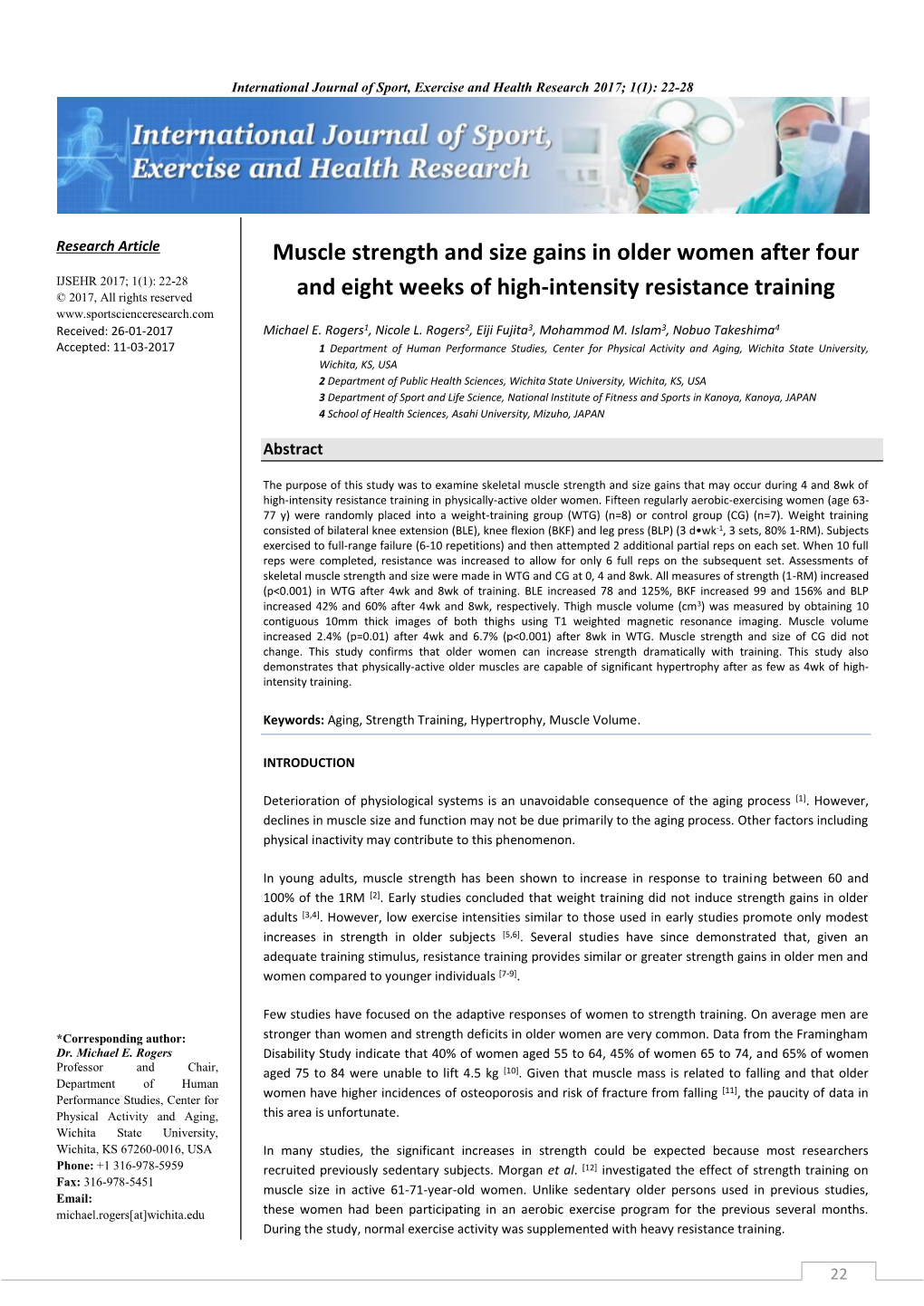 Muscle Strength and Size Gains in Older Women After Four and Eight Weeks of High-Intensity Resistance Training