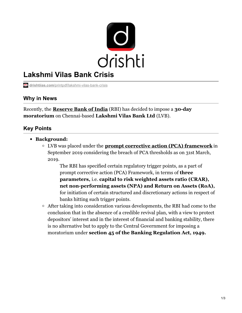 Lakshmi Vilas Bank Crisis