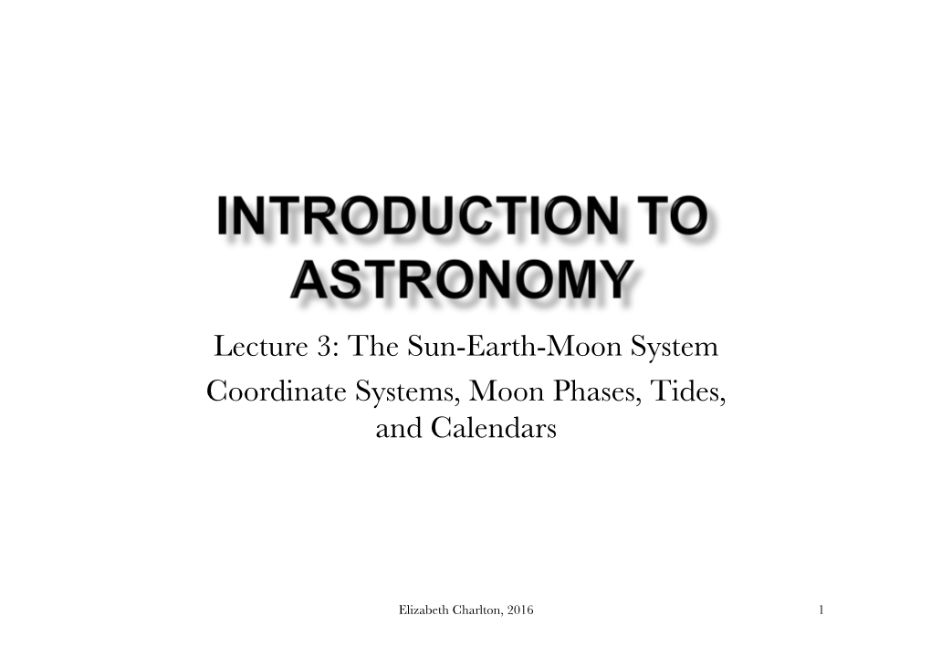 Introduction to Astronomy -Lecture 3