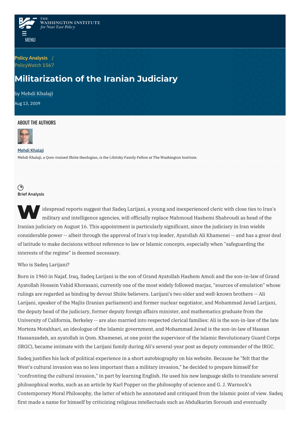 Militarization of the Iranian Judiciary | the Washington Institute