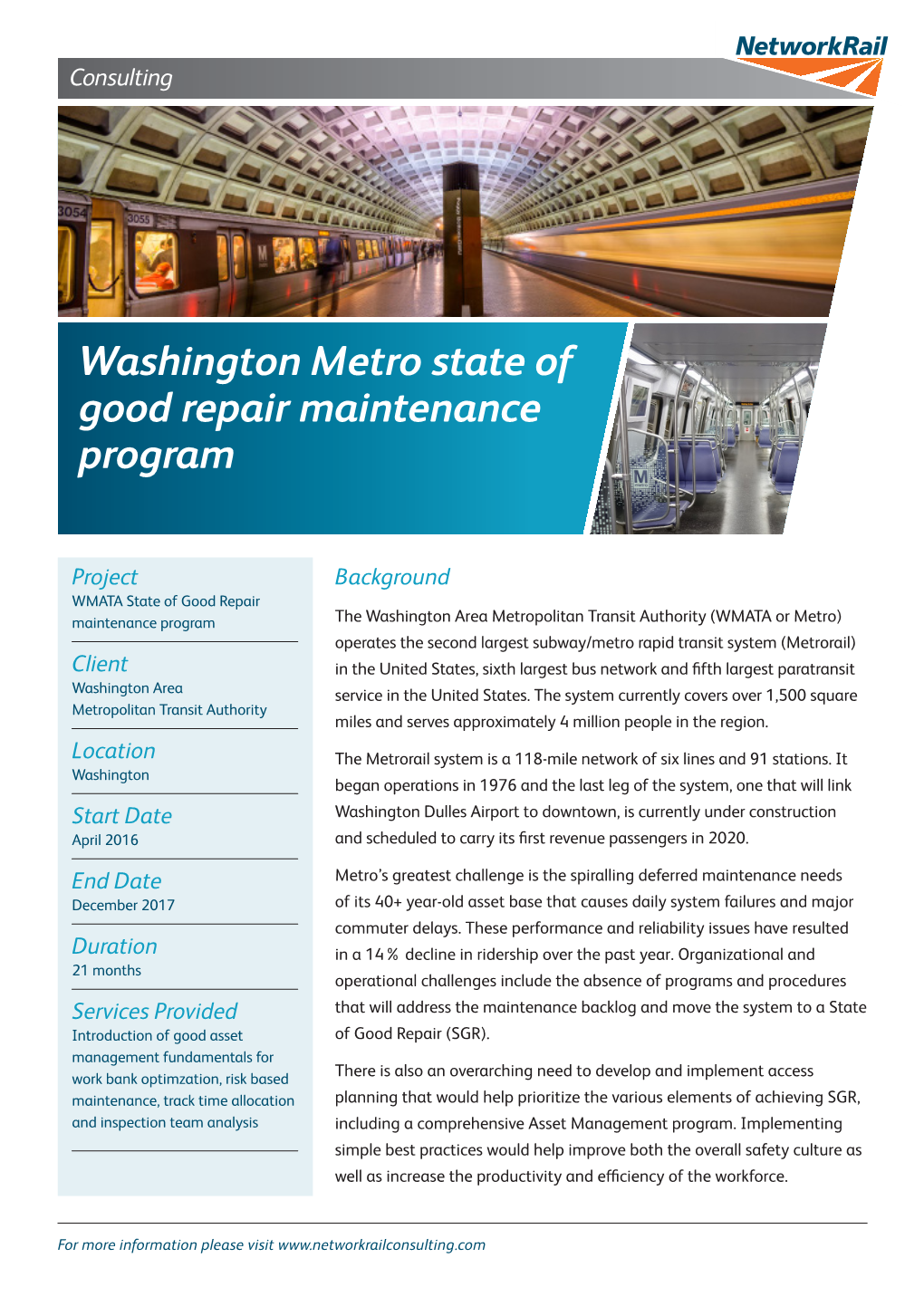 Washington Metro State of Good Repair Maintenance Program
