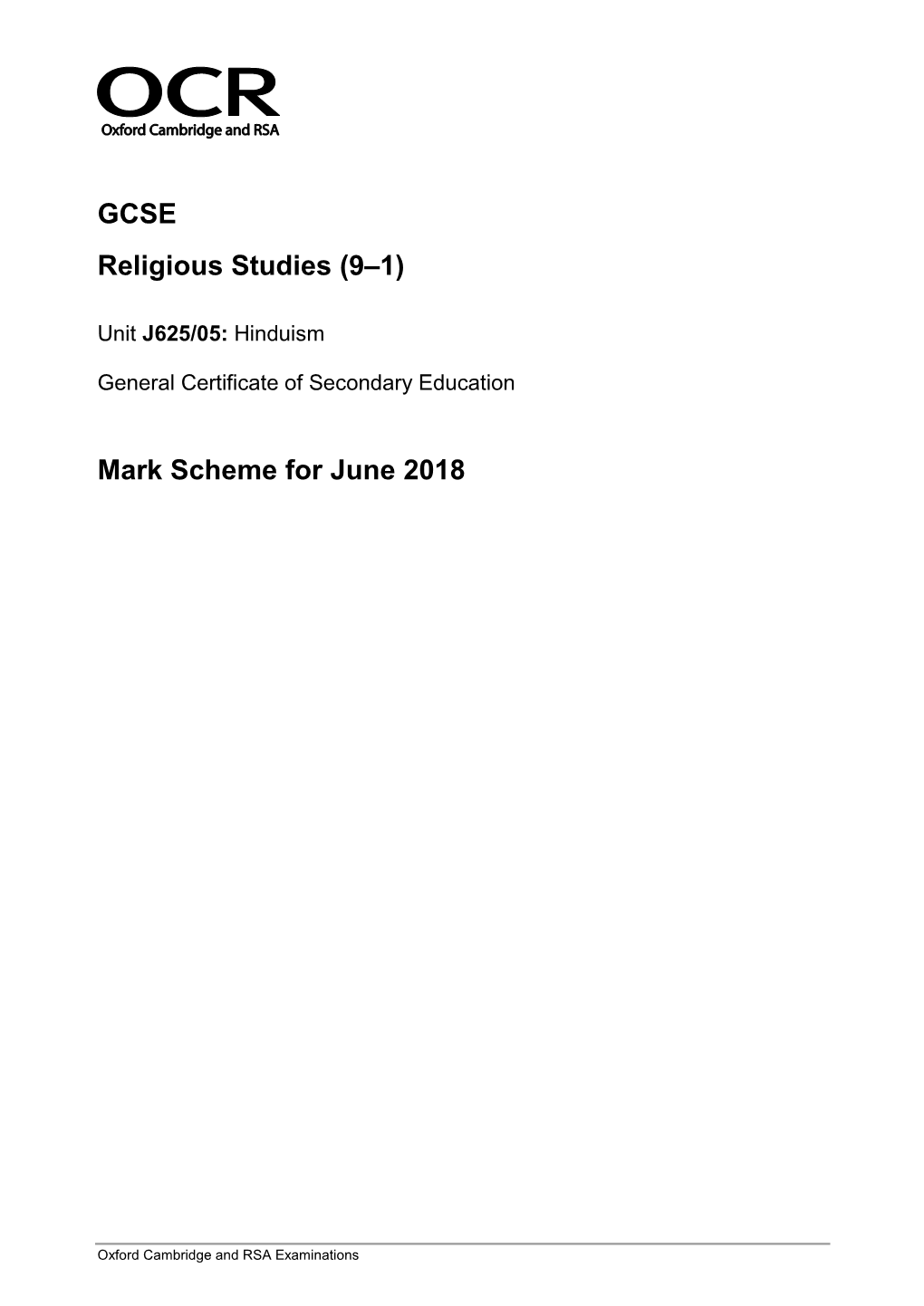 Mark Scheme for June 2018