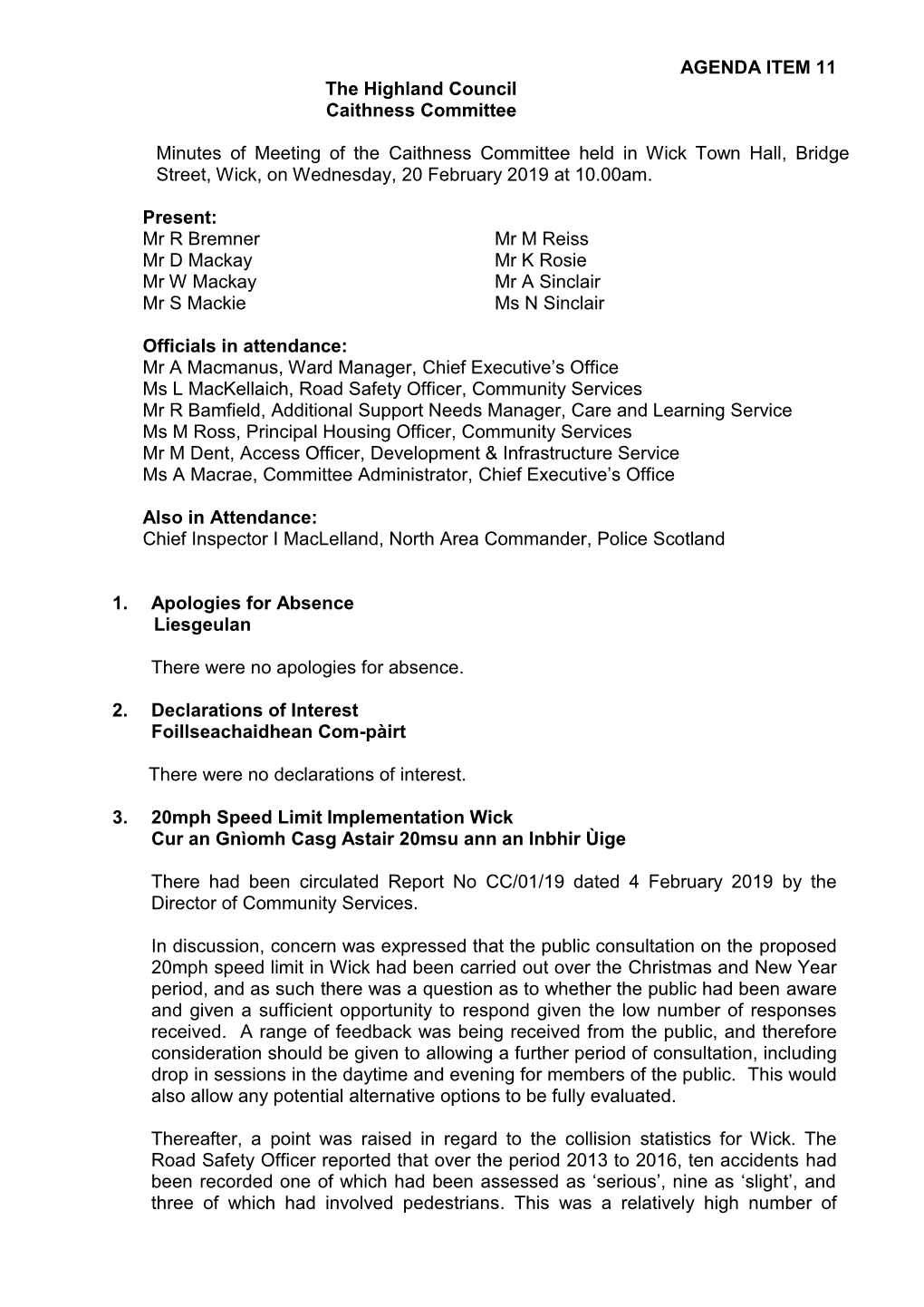 Caithness Committee Minute