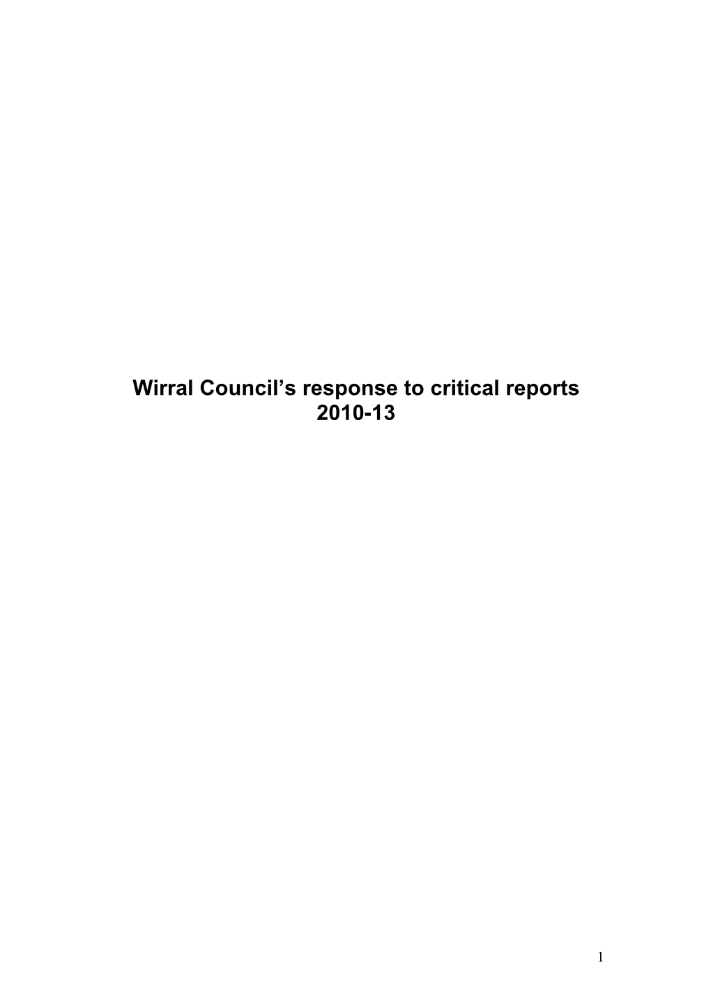 Wirral Council's Response to Critical Reports 2010-13