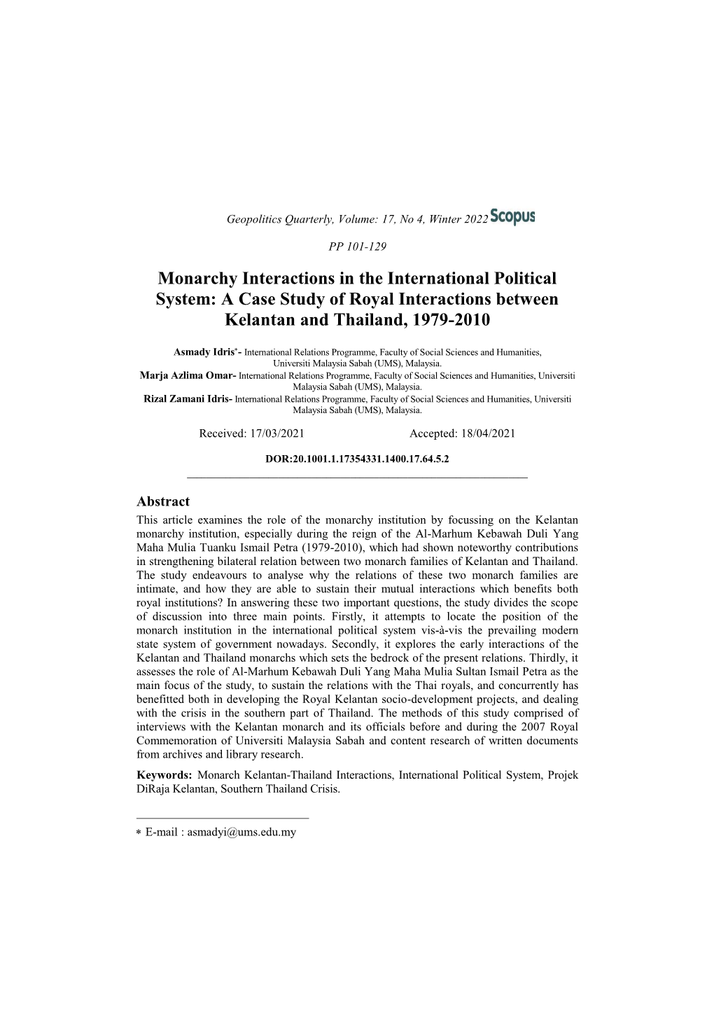 A Case Study of Royal Interactions Between Kelantan and Thailand, 1979-2010