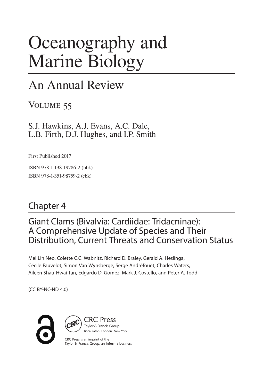 Oceanography and Marine Biology an Annual Review Volume 55