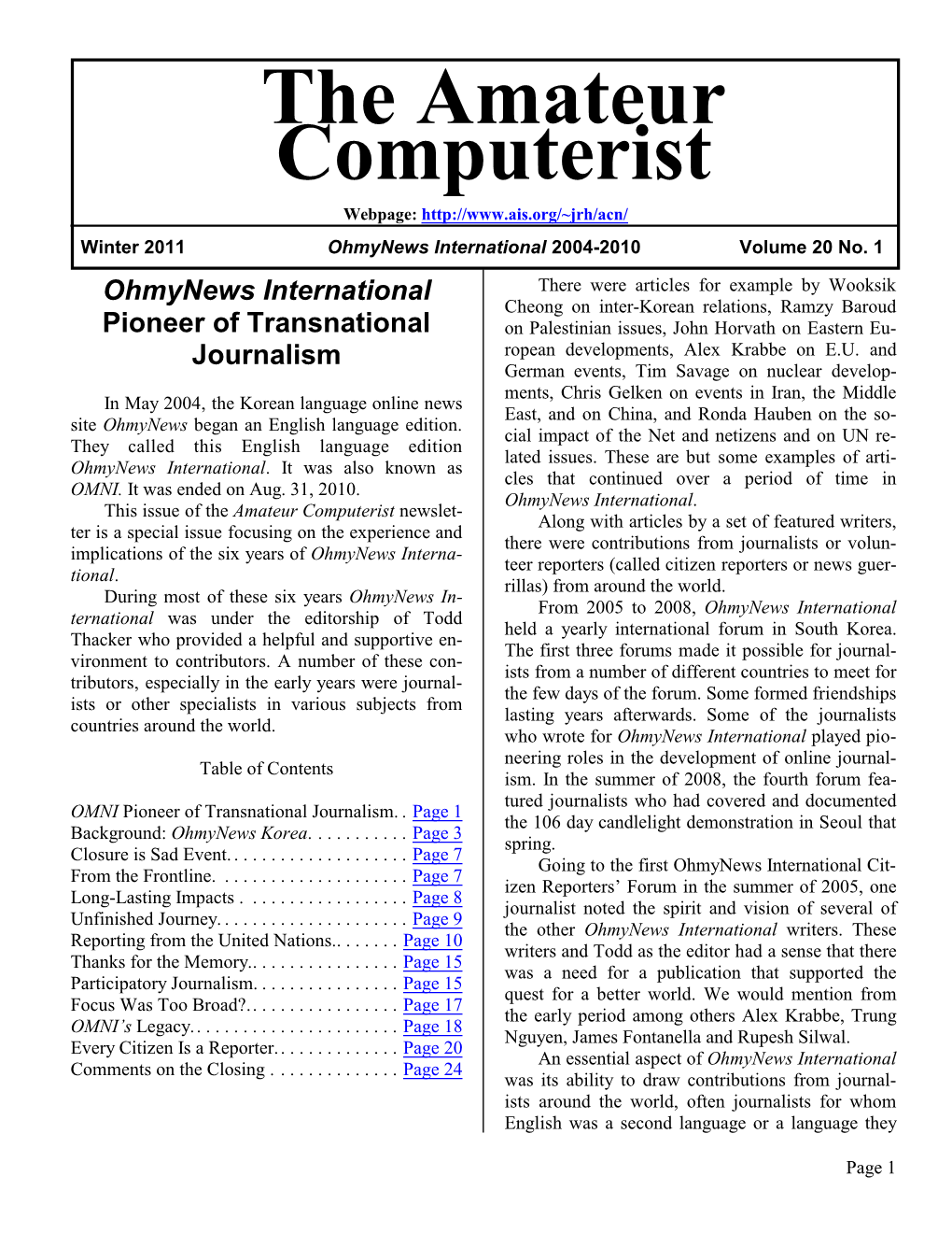 Amateur Computerist Newsletter