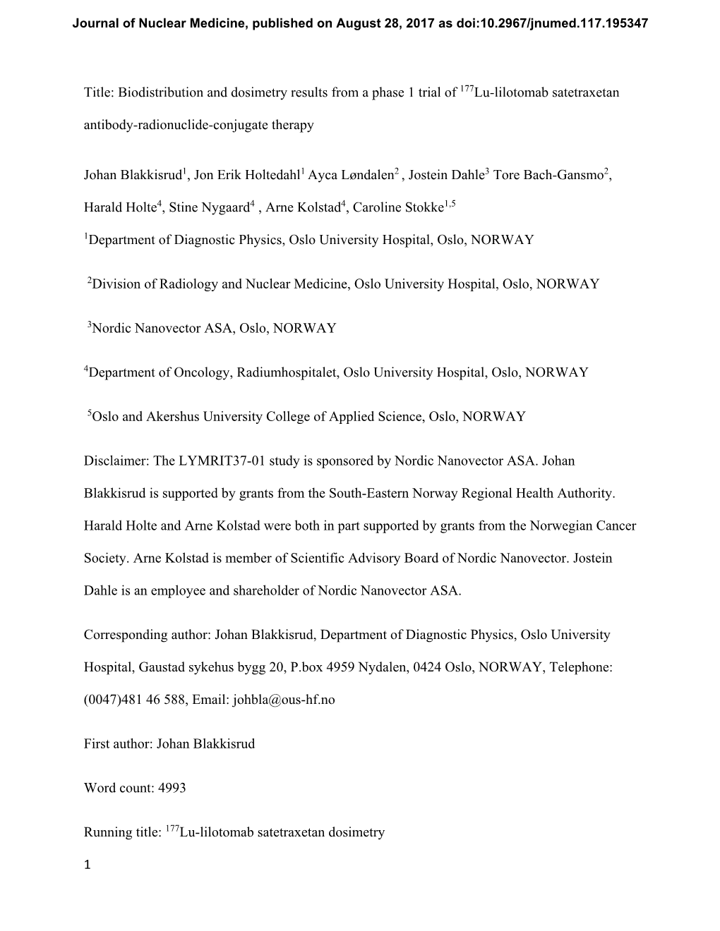 Biodistribution and Dosimetry Results from a Phase 1 Trial of 177Lu-Lilotomab Satetraxetan