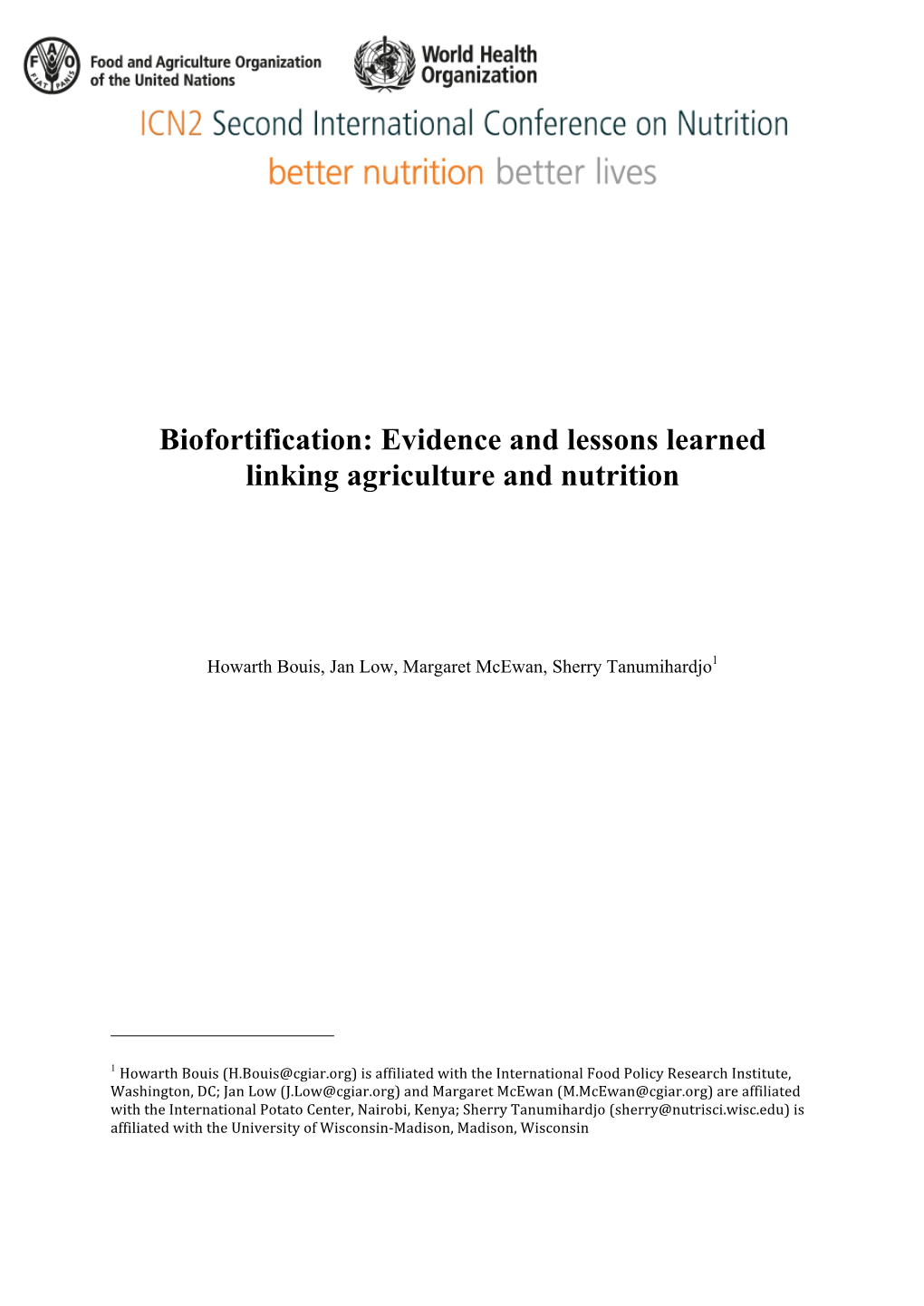 Biofortification: Evidence and Lessons Learned Linking Agriculture and Nutrition