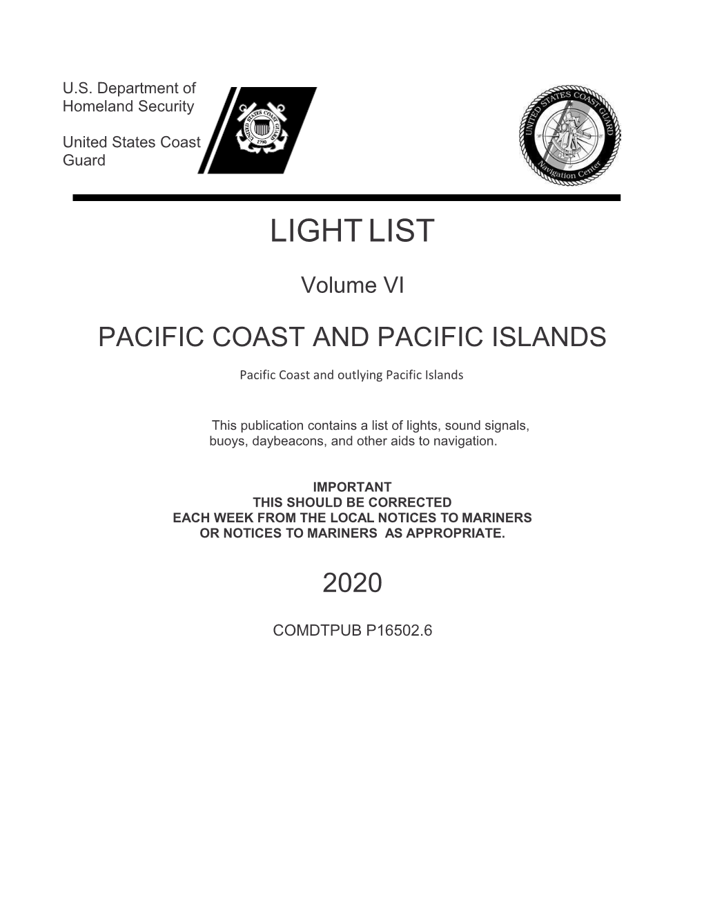 Coast Guard Light List West Coast