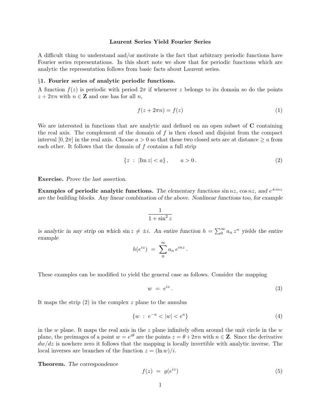 Laurent Expansion Yields Fourier Series