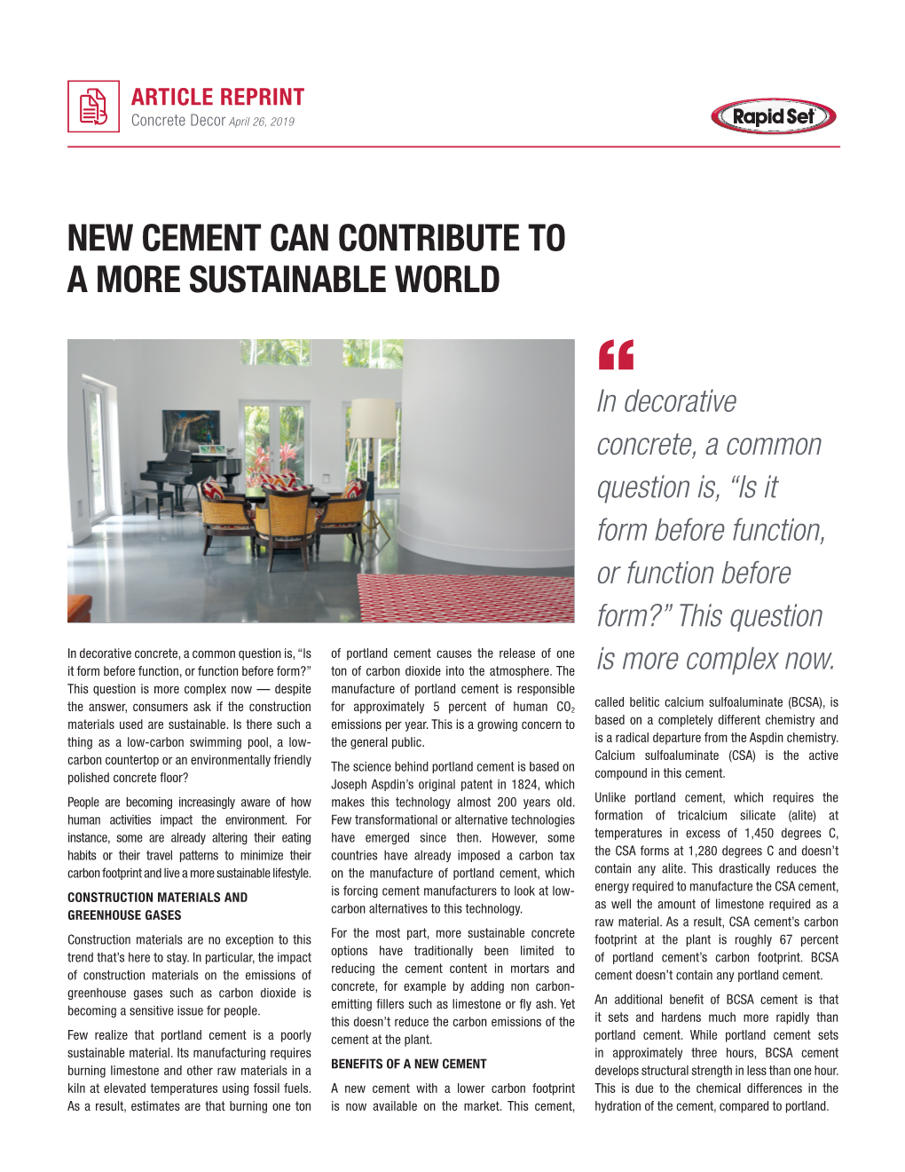 New Cement Can Contribute to a More Sustainable World