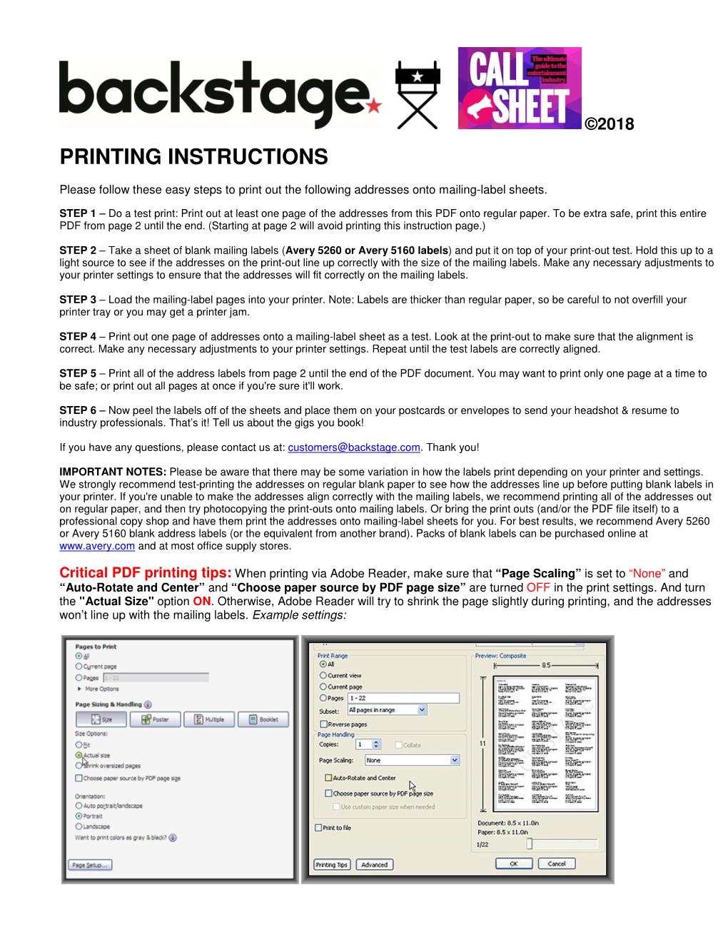 Printing Instructions