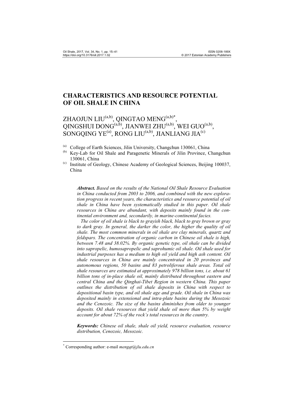 Characteristics and Resource Potential of Oil Shale in China