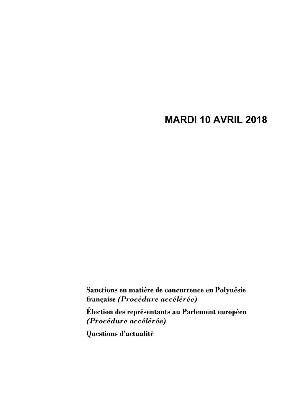 Mardi 10 Avril 2018