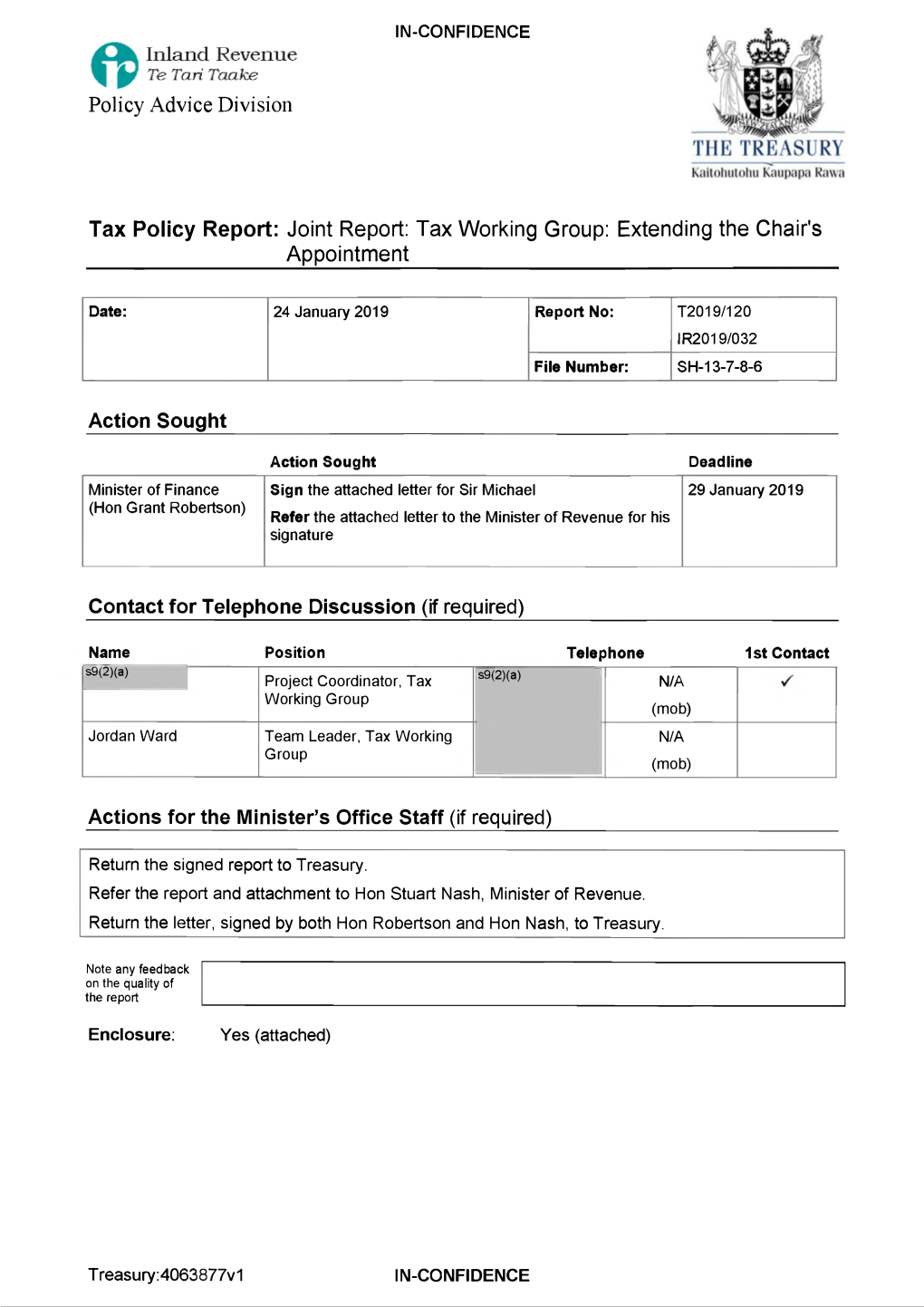 IR2019/014 T2019/035 – Tax Policy Report (Joint): Tax Working Group Recommendations: Family Home and Second Home (17 January 2