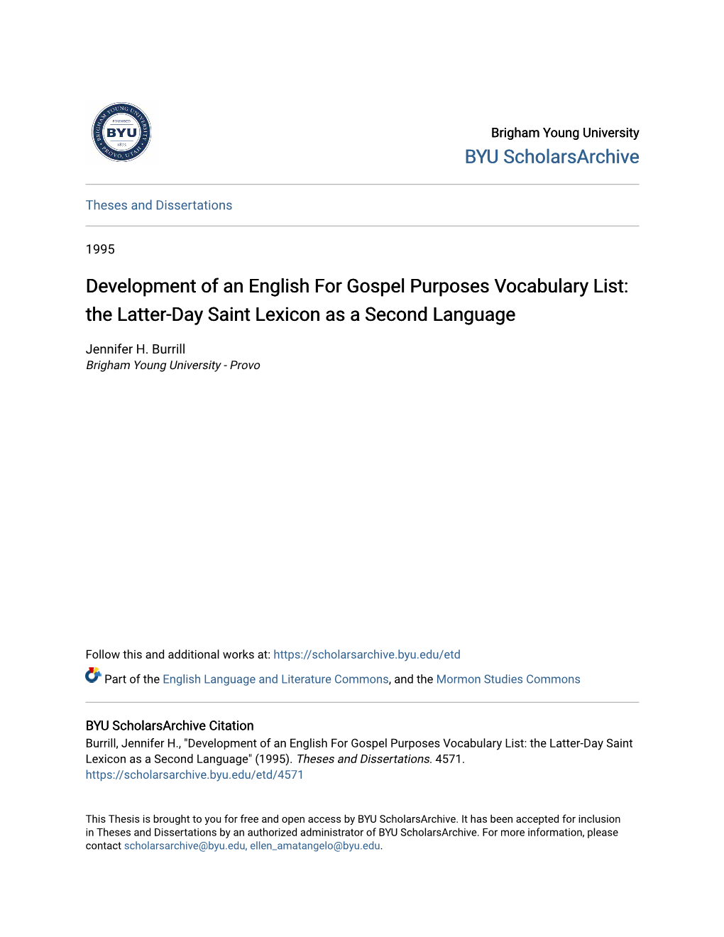 Development of an English for Gospel Purposes Vocabulary List: the Latter-Day Saint Lexicon As a Second Language