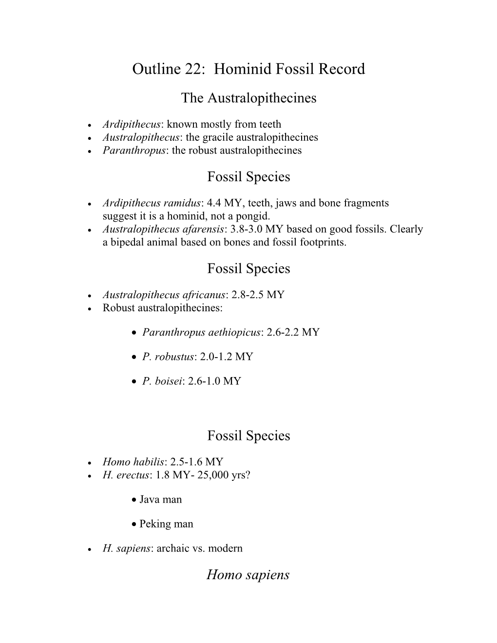 Hominid Fossil Record