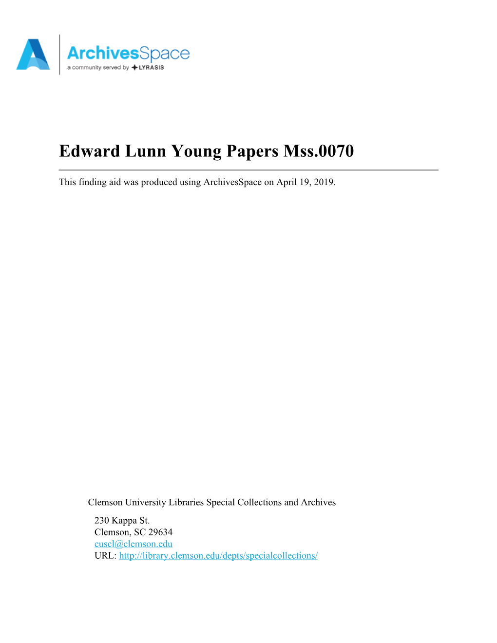 Edward Lunn Young Papers Mss.0070