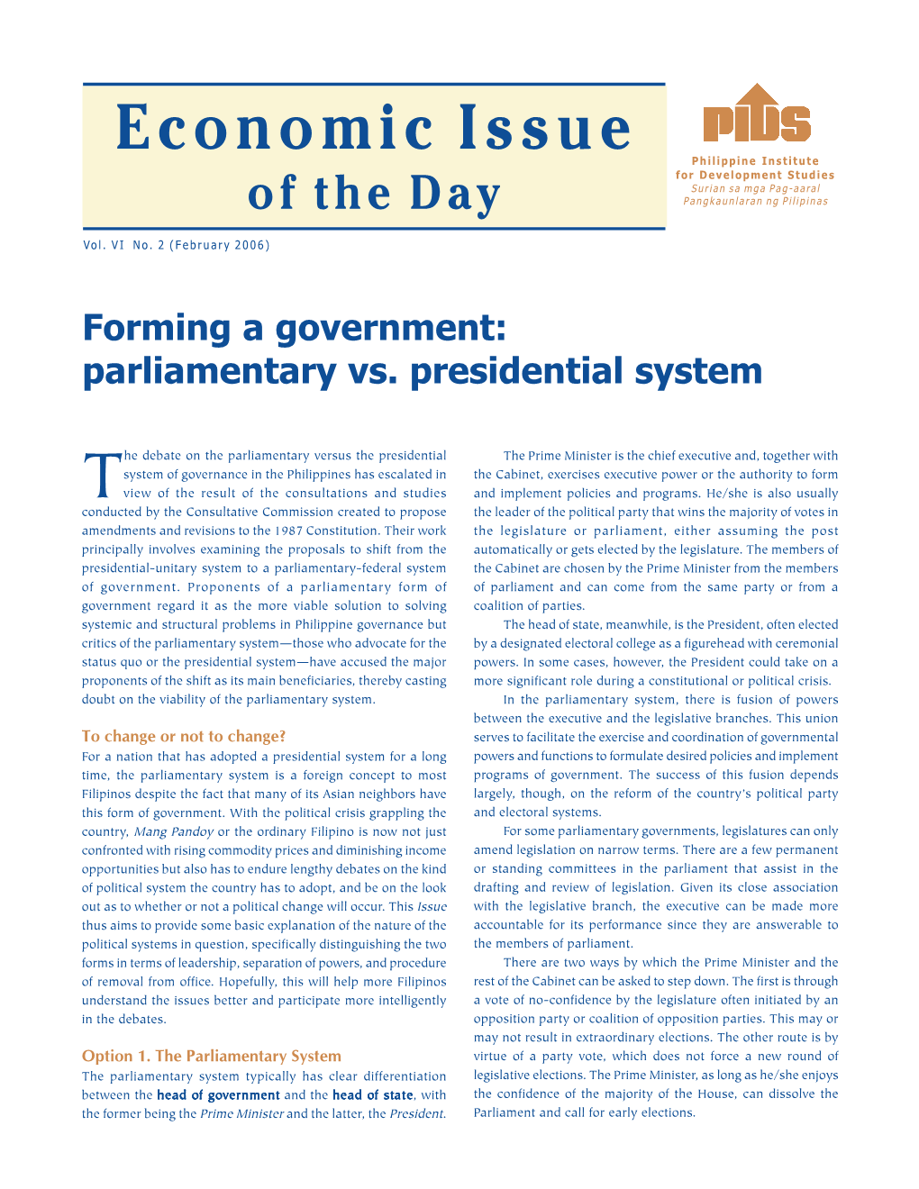 Parliamentary Vs. Presidential System