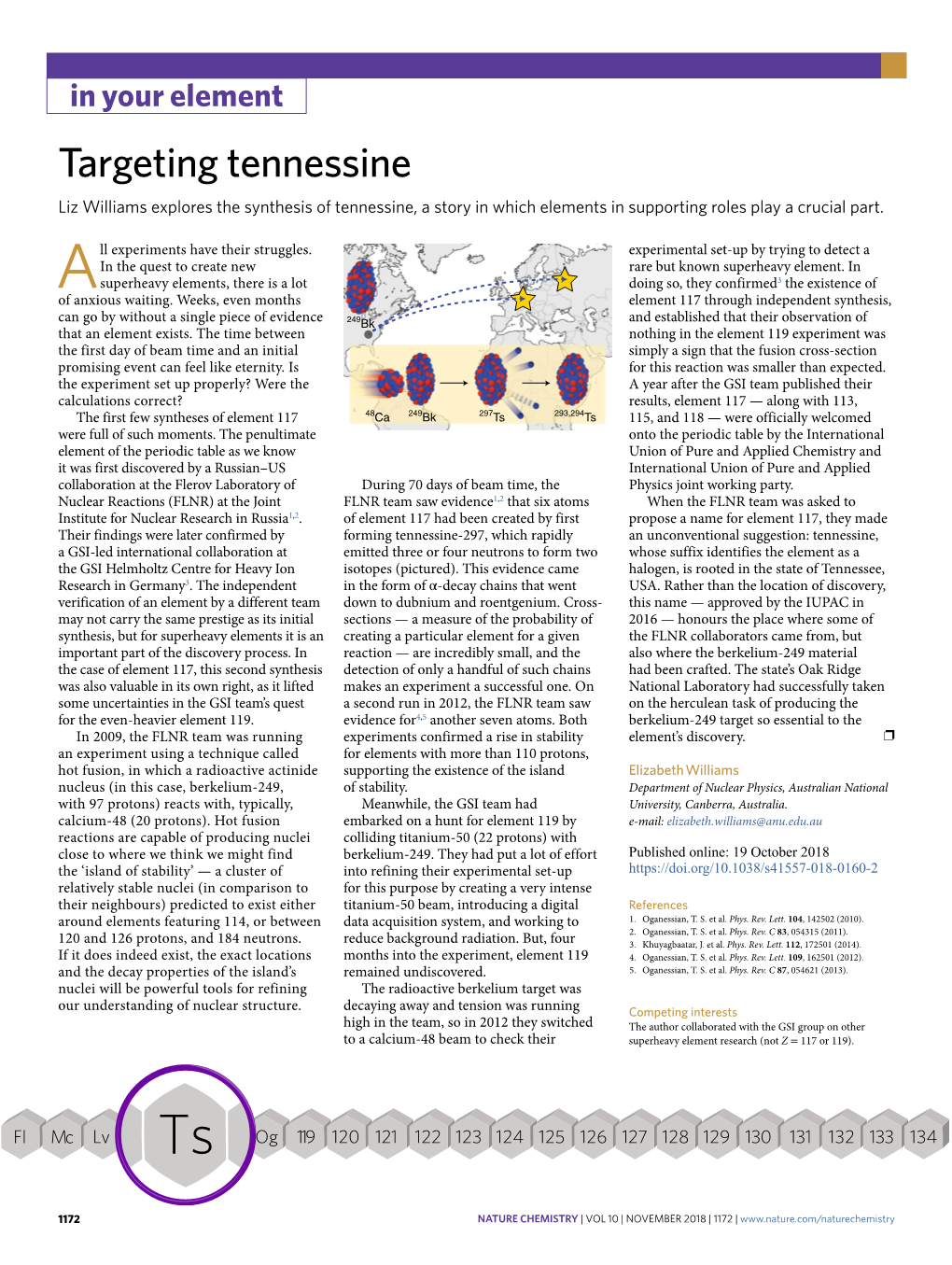 Targeting Tennessine Liz Williams Explores the Synthesis of Tennessine, a Story in Which Elements in Supporting Roles Play a Crucial Part