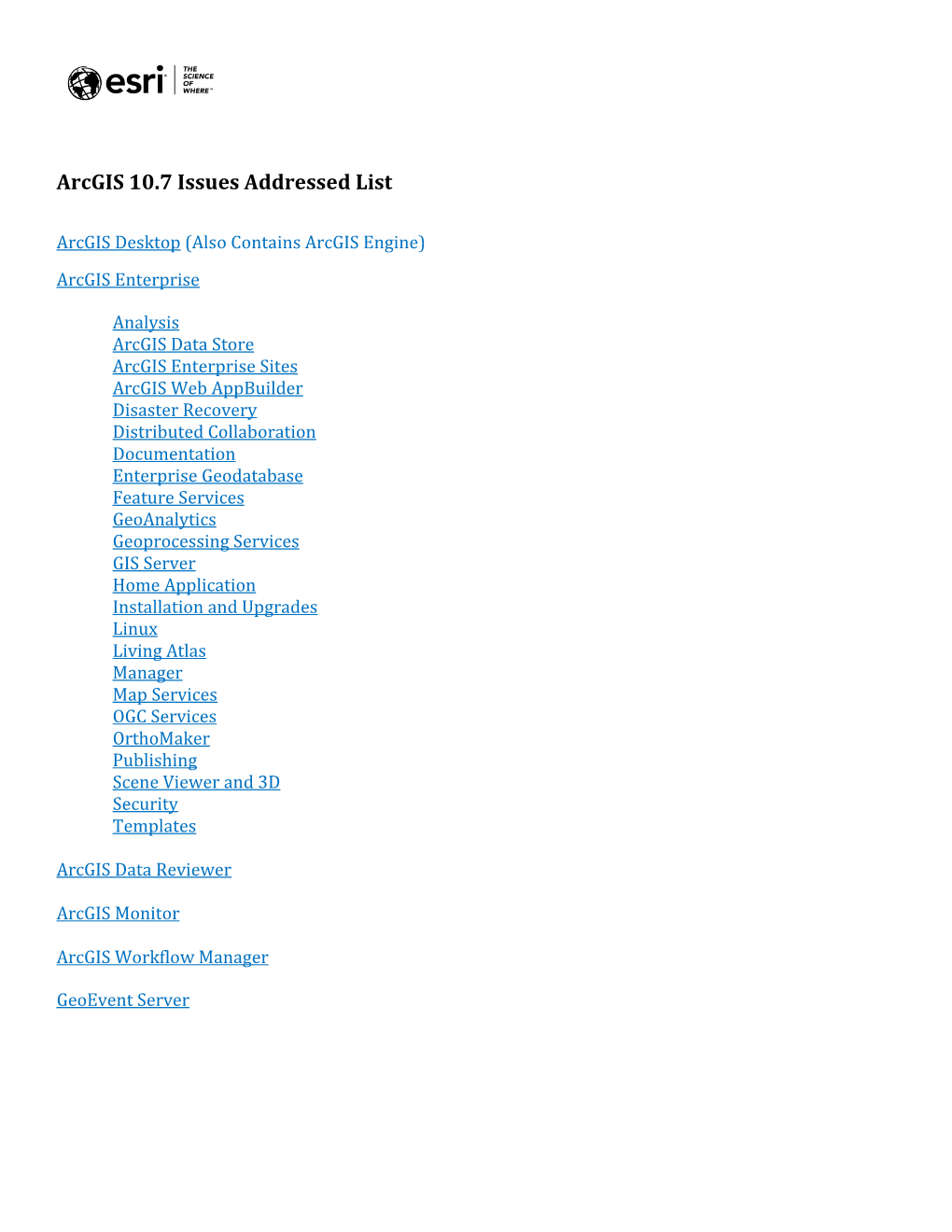 Arcgis 10.7 Issues Addressed List