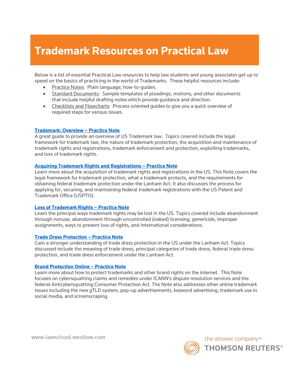 Trademark Resources on Practical Law