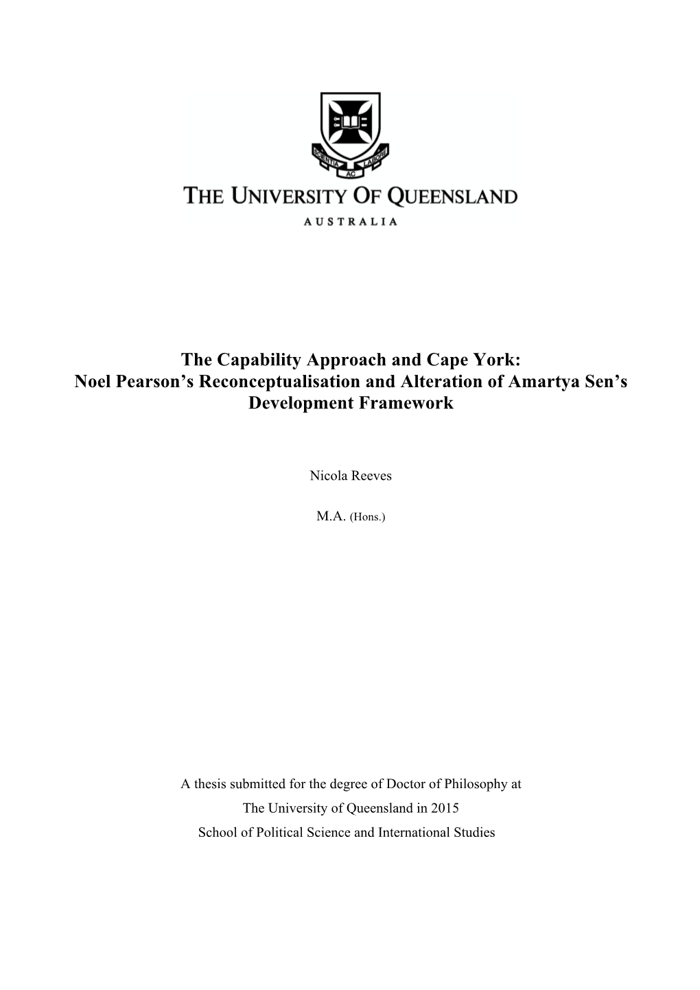 The Capability Approach and Cape York: Noel Pearson's