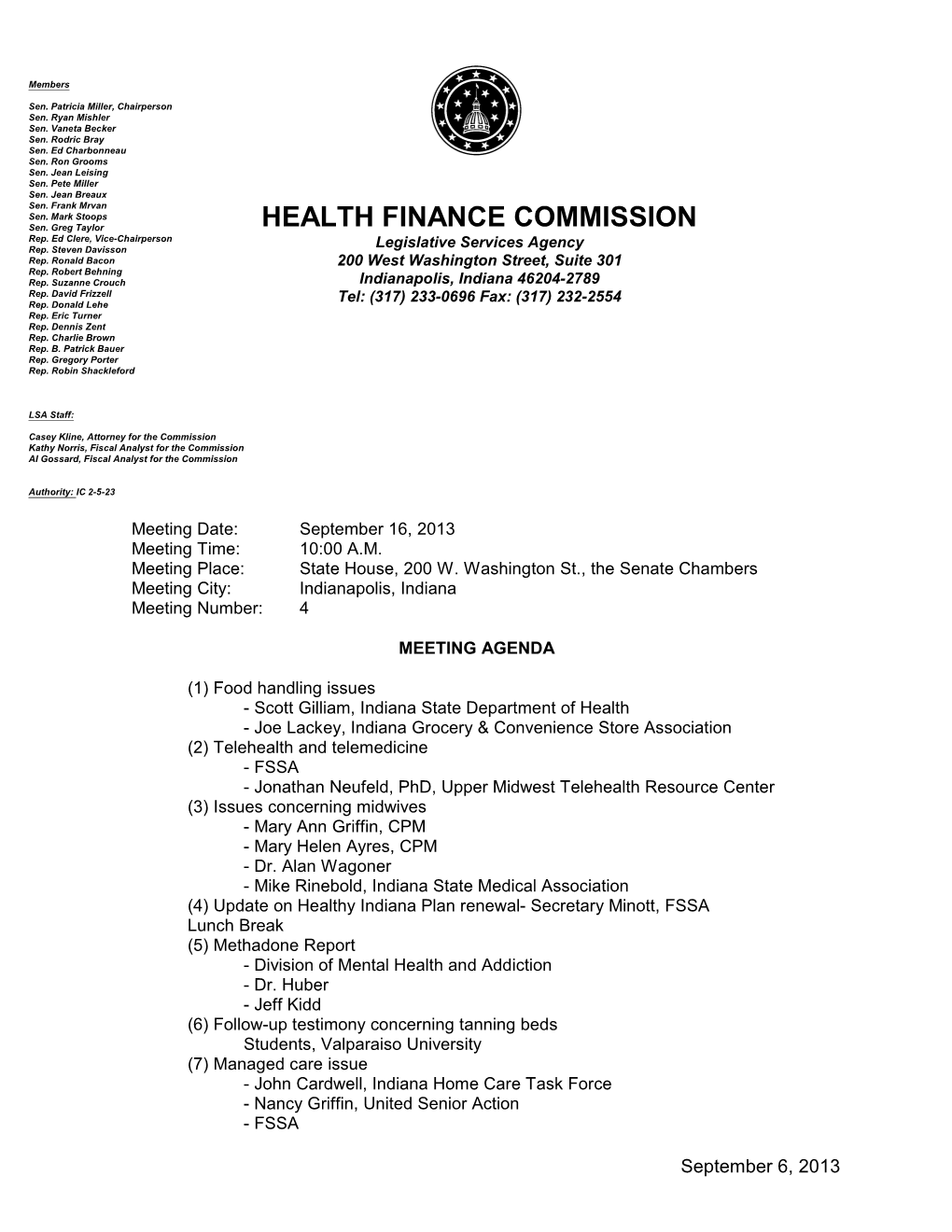 NT 9/16/2013 Health Finance Commission