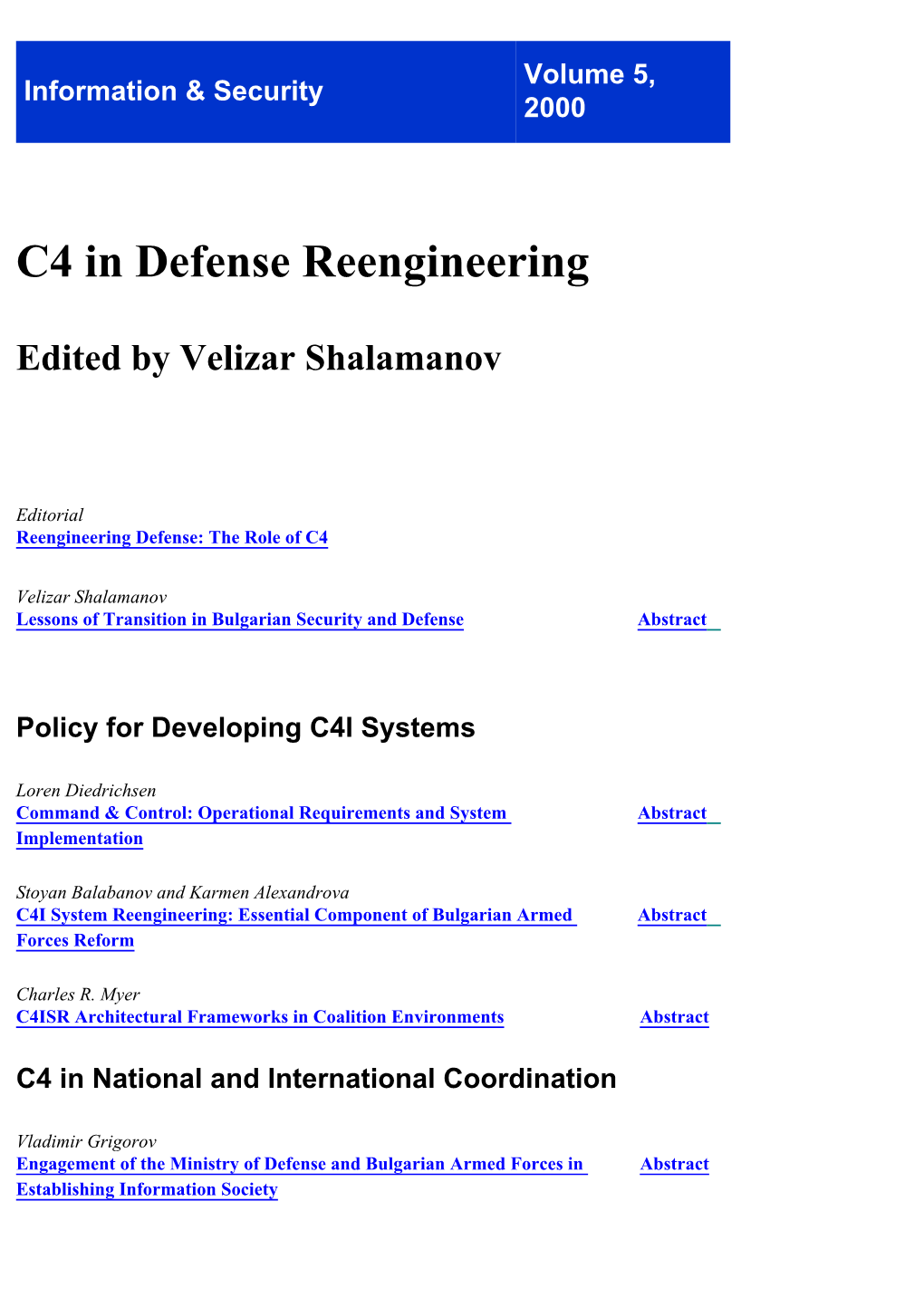 C4 in Defense Reengineering