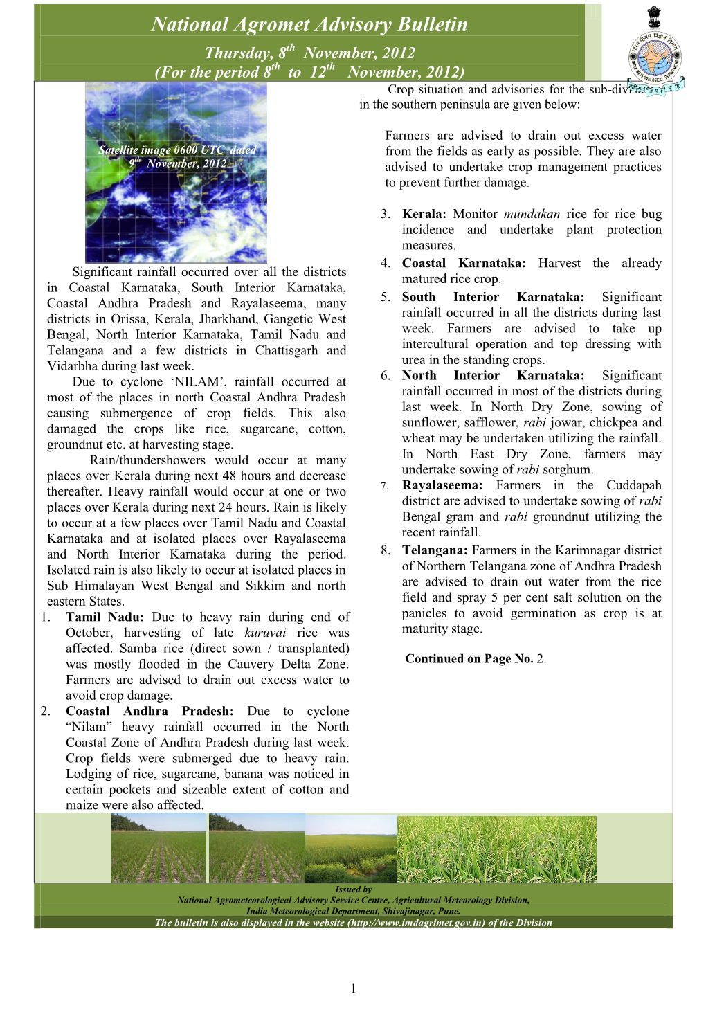 National Agromet Advisory Bulletin