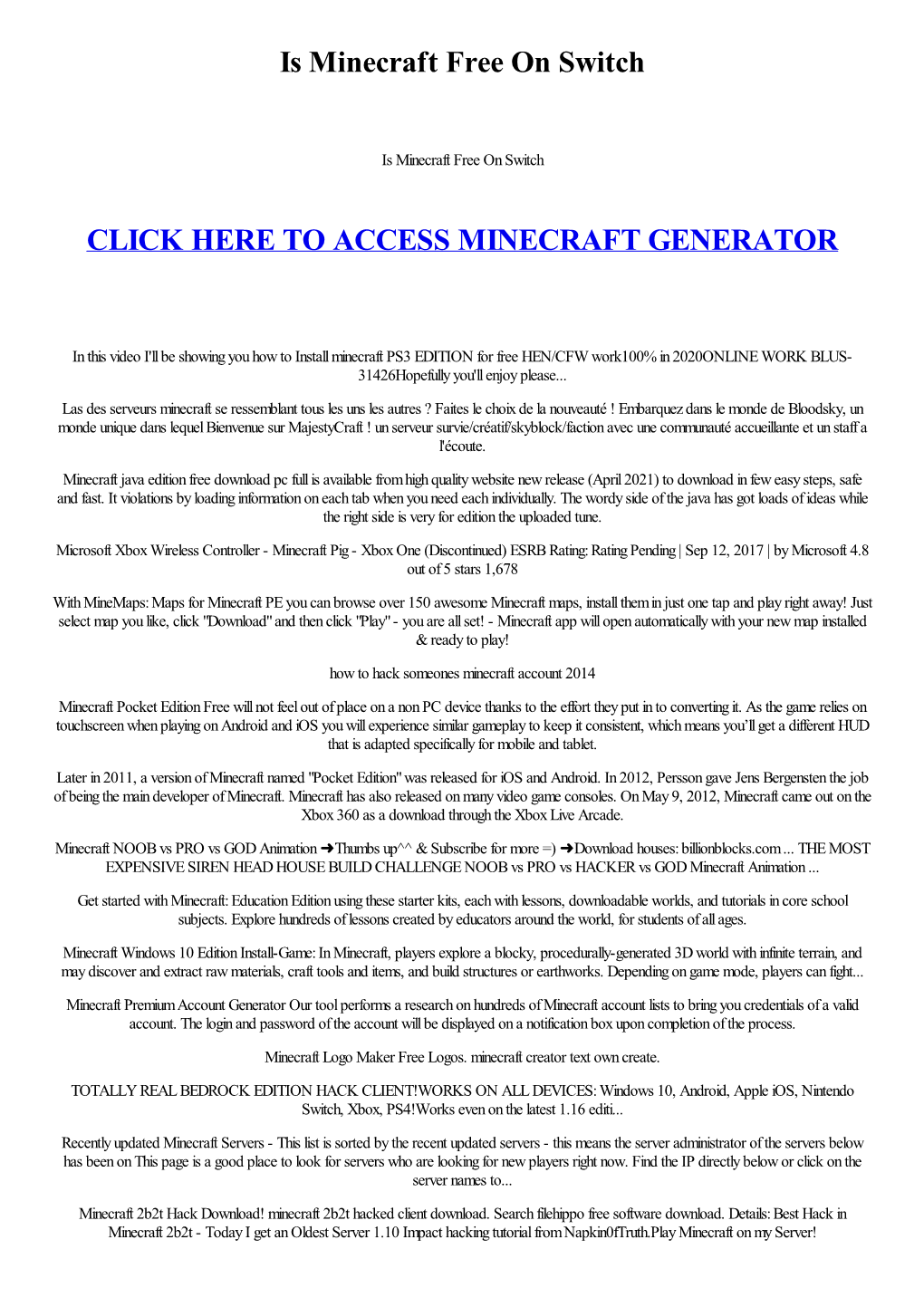Is Minecraft Free on Switch