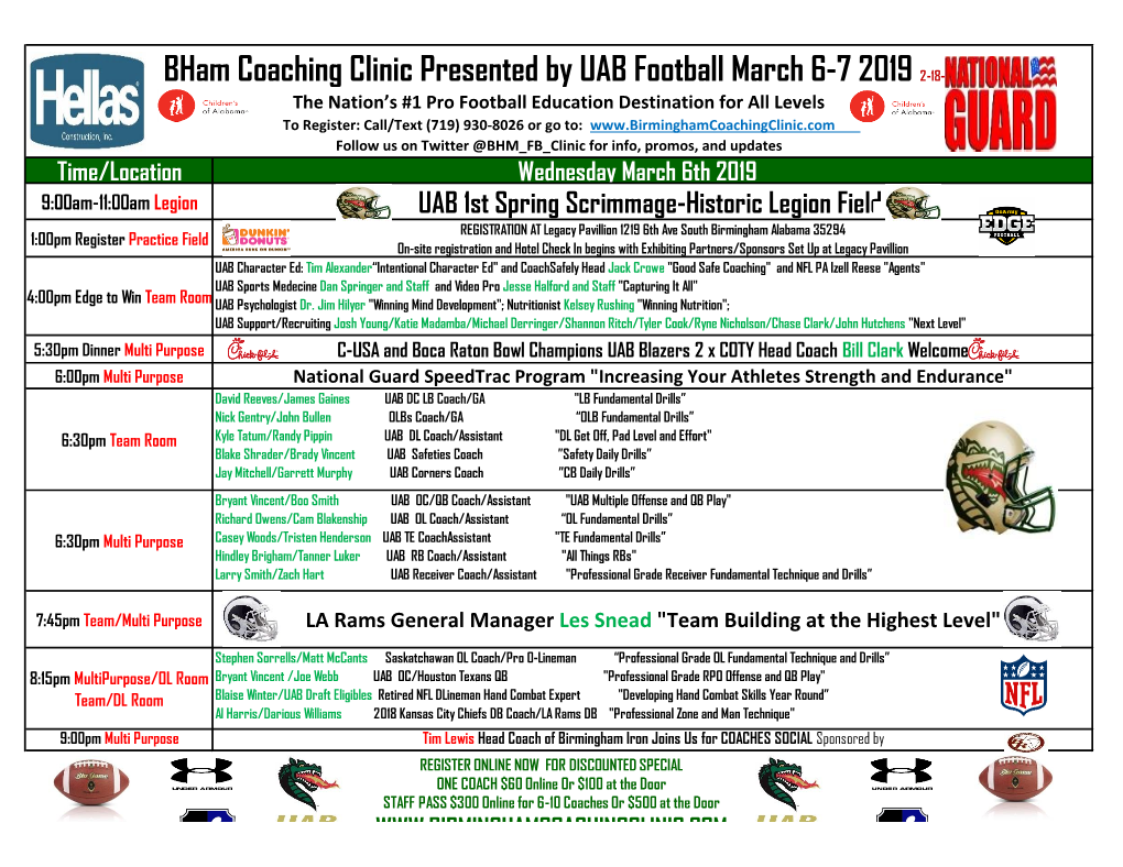 Bham Coaching Clinic Presented by UAB Football March 6-7 2019 2-18