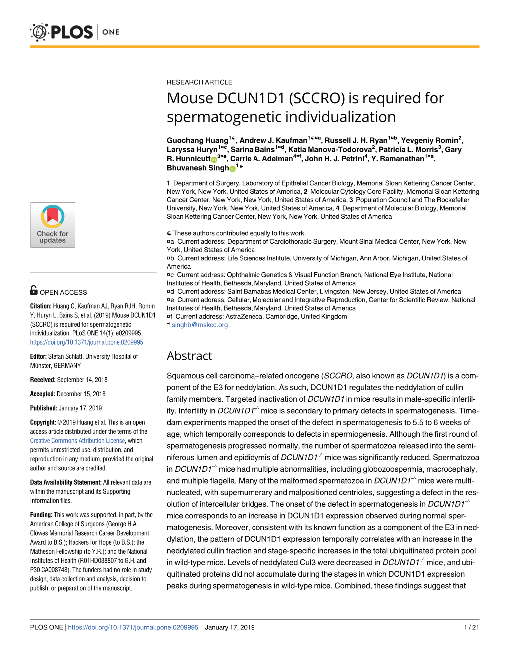 Mouse DCUN1D1 (SCCRO) Is Required for Spermatogenetic Individualization