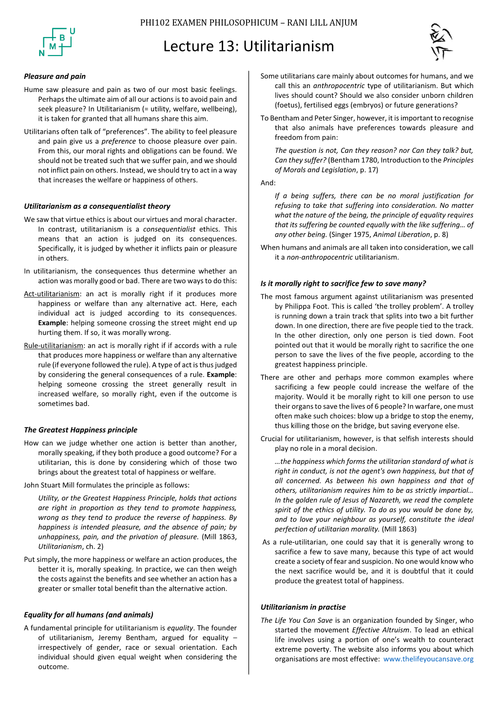Lecture 13: Utilitarianism