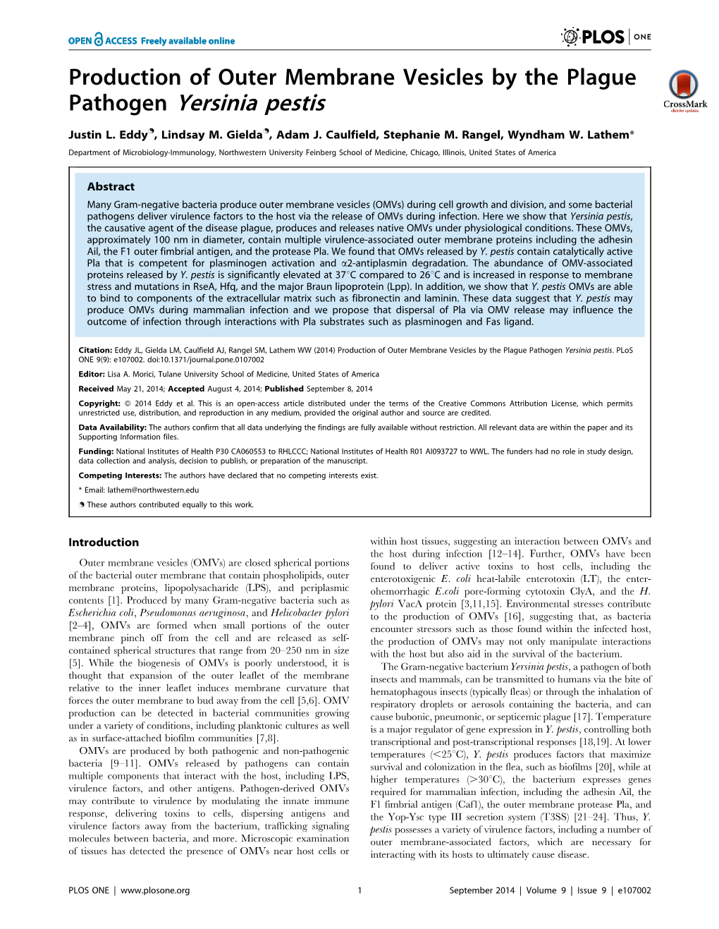 Pathogen Yersinia Pestis