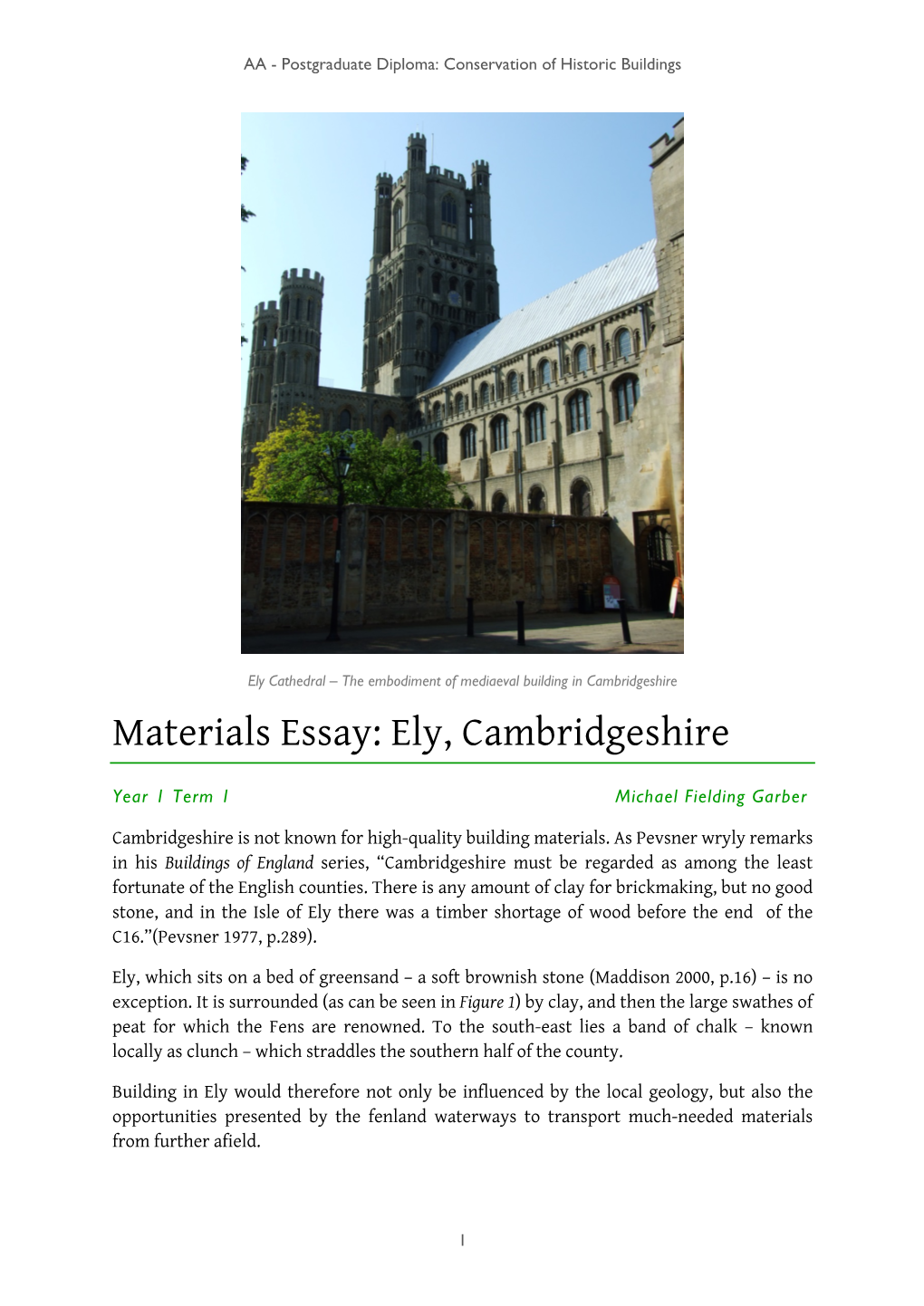 Materials Essay: Ely, Cambridgeshire