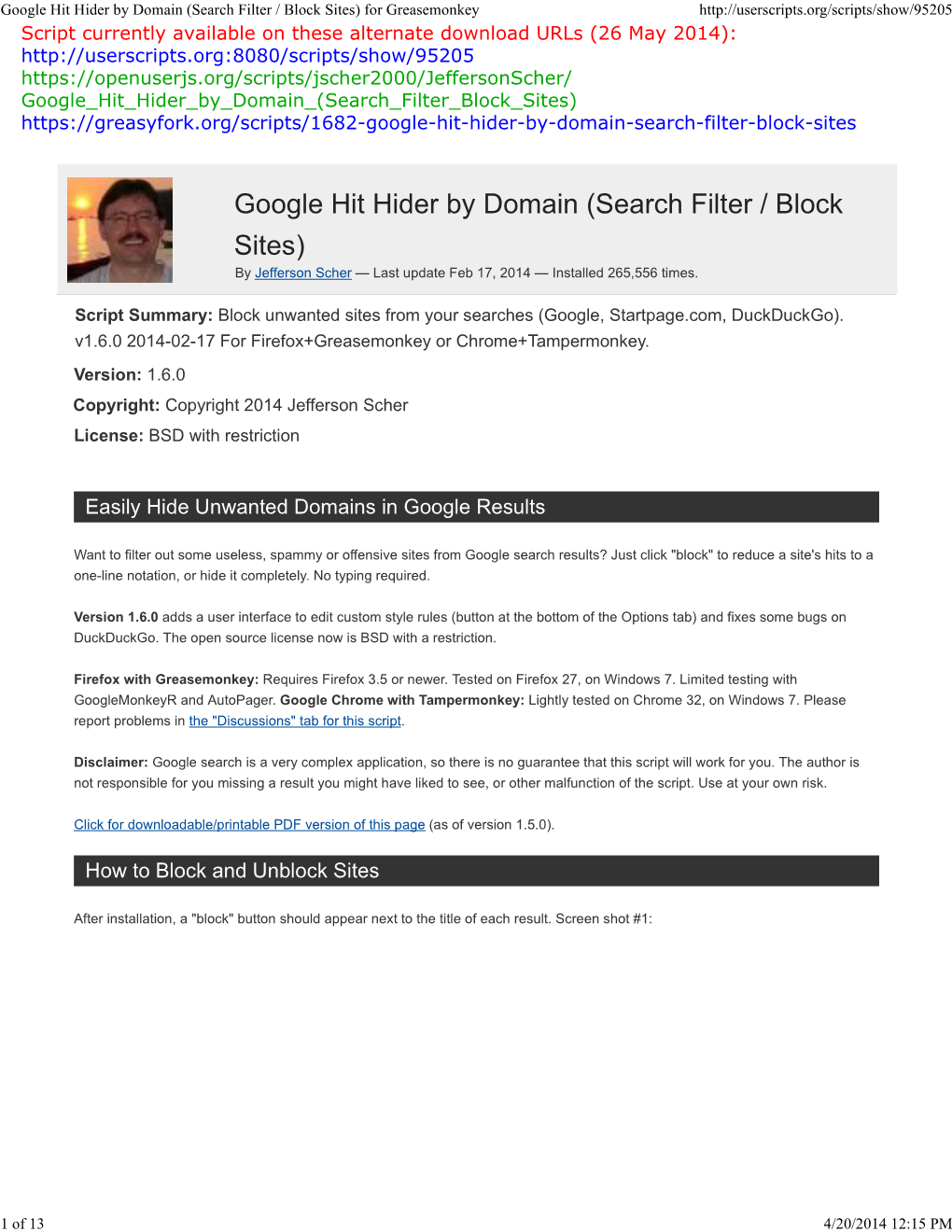Google Hit Hider by Domain (Search Filter / Block Sites) for Greasemonkey