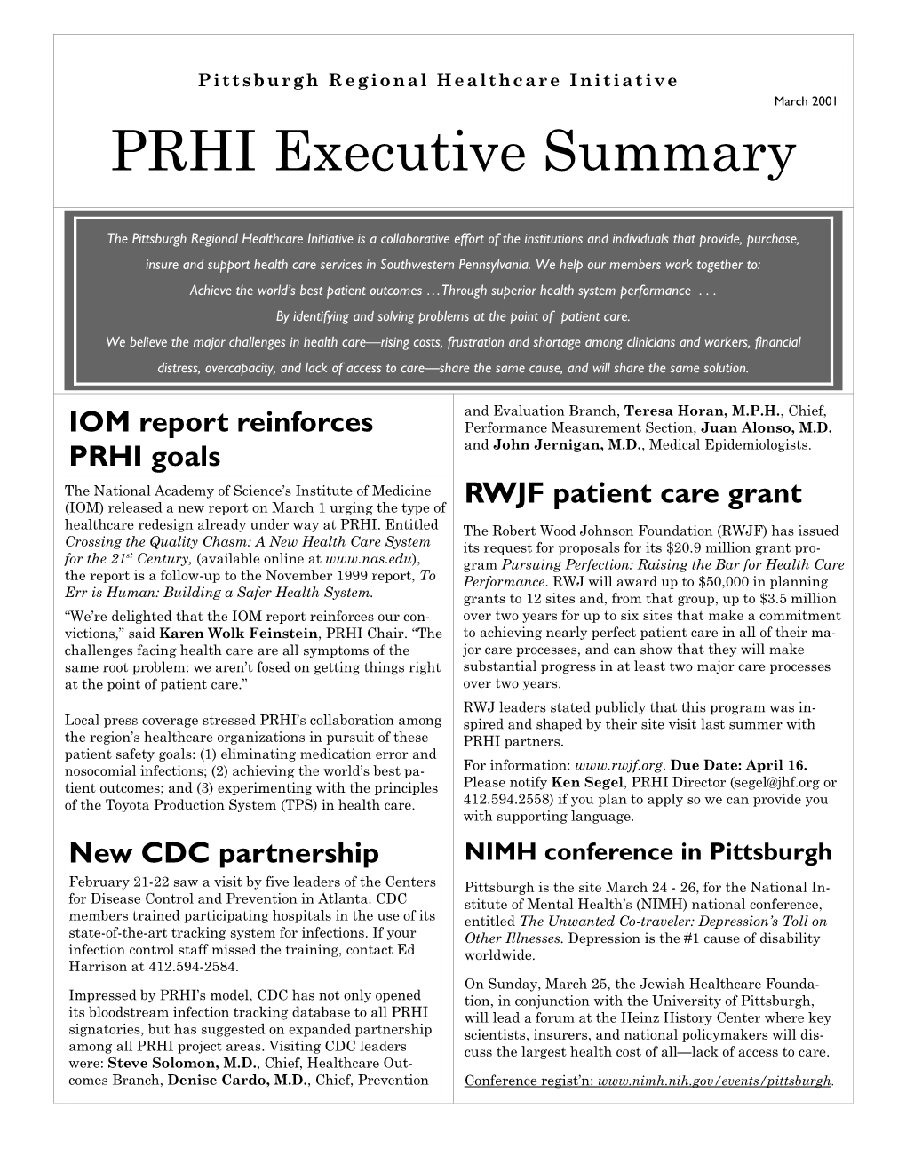 PRHI Newsletter March