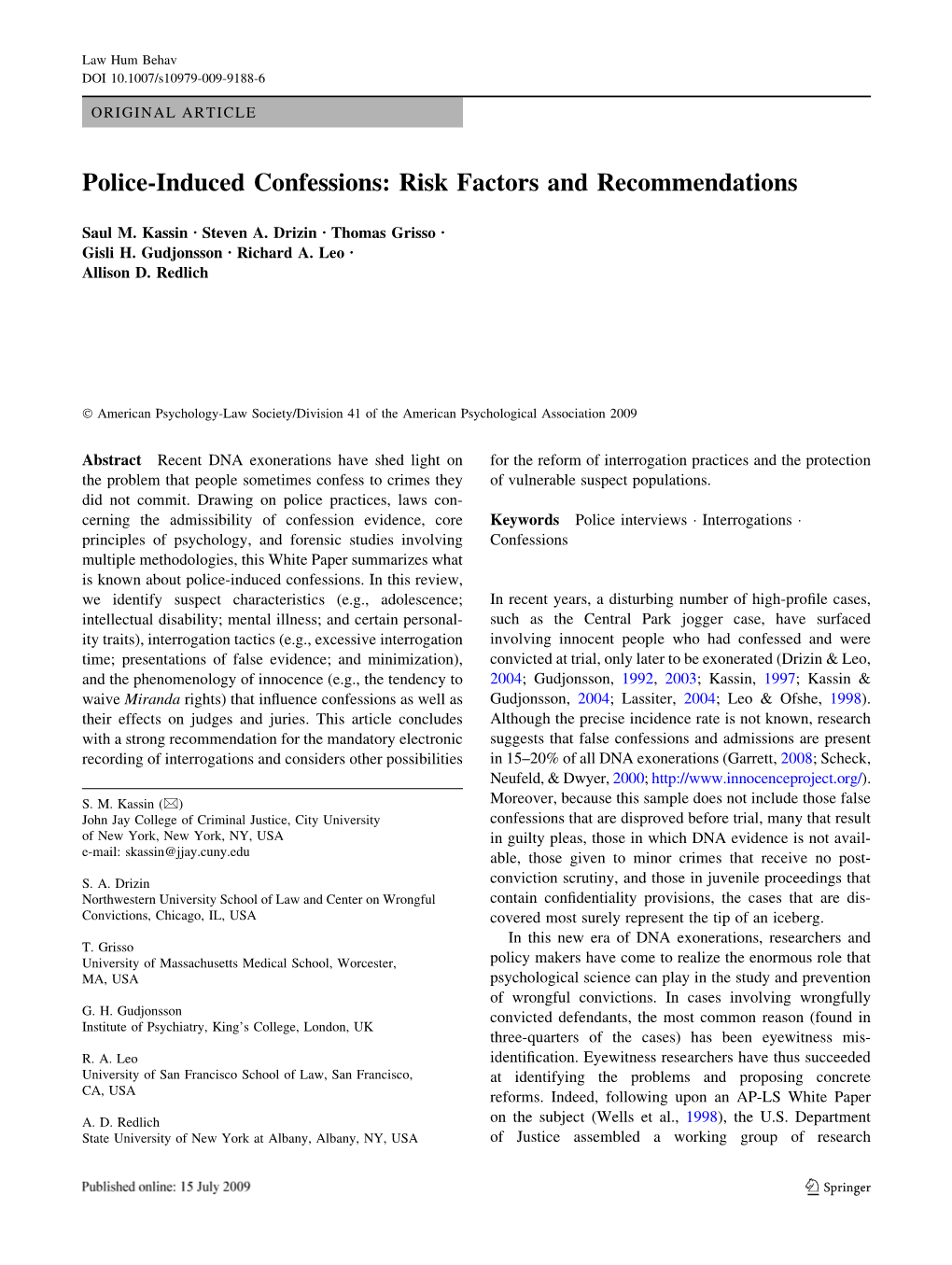 Police-Induced Confessions: Risk Factors and Recommendations