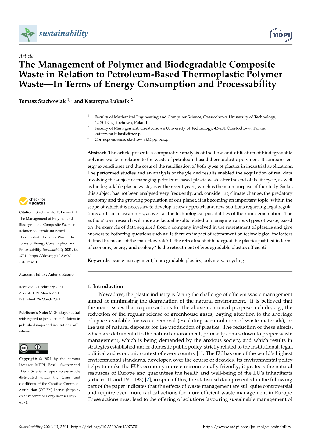 The Management of Polymer and Biodegradable Composite Waste In