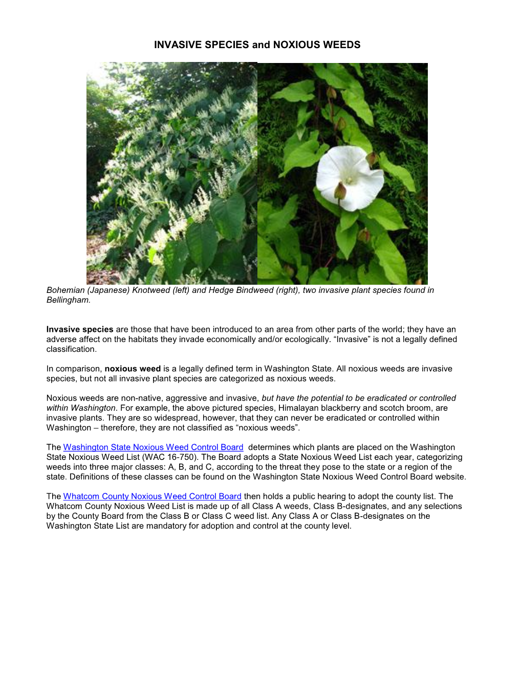 INVASIVE SPECIES and NOXIOUS WEEDS