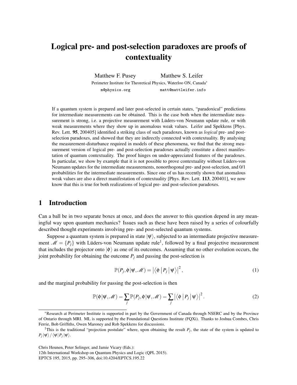 Logical Pre- and Post-Selection Paradoxes Are Proofs of Contextuality