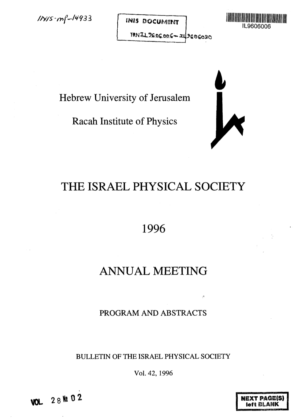 The Israel Physical Society 1996 Annual Meeting