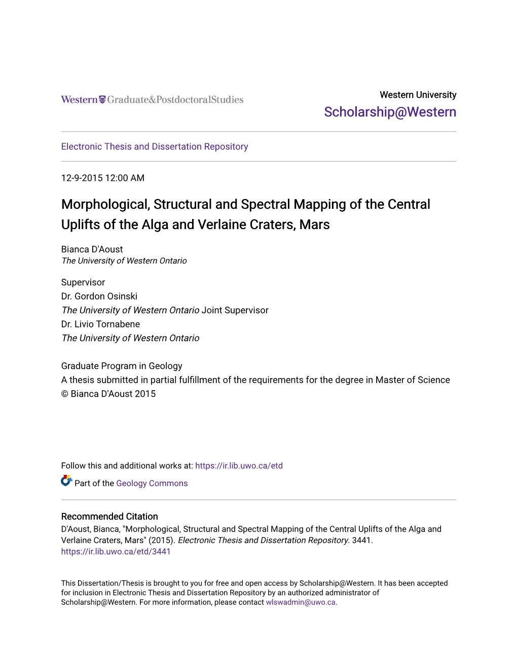 Morphological, Structural and Spectral Mapping of the Central Uplifts of the Alga and Verlaine Craters, Mars