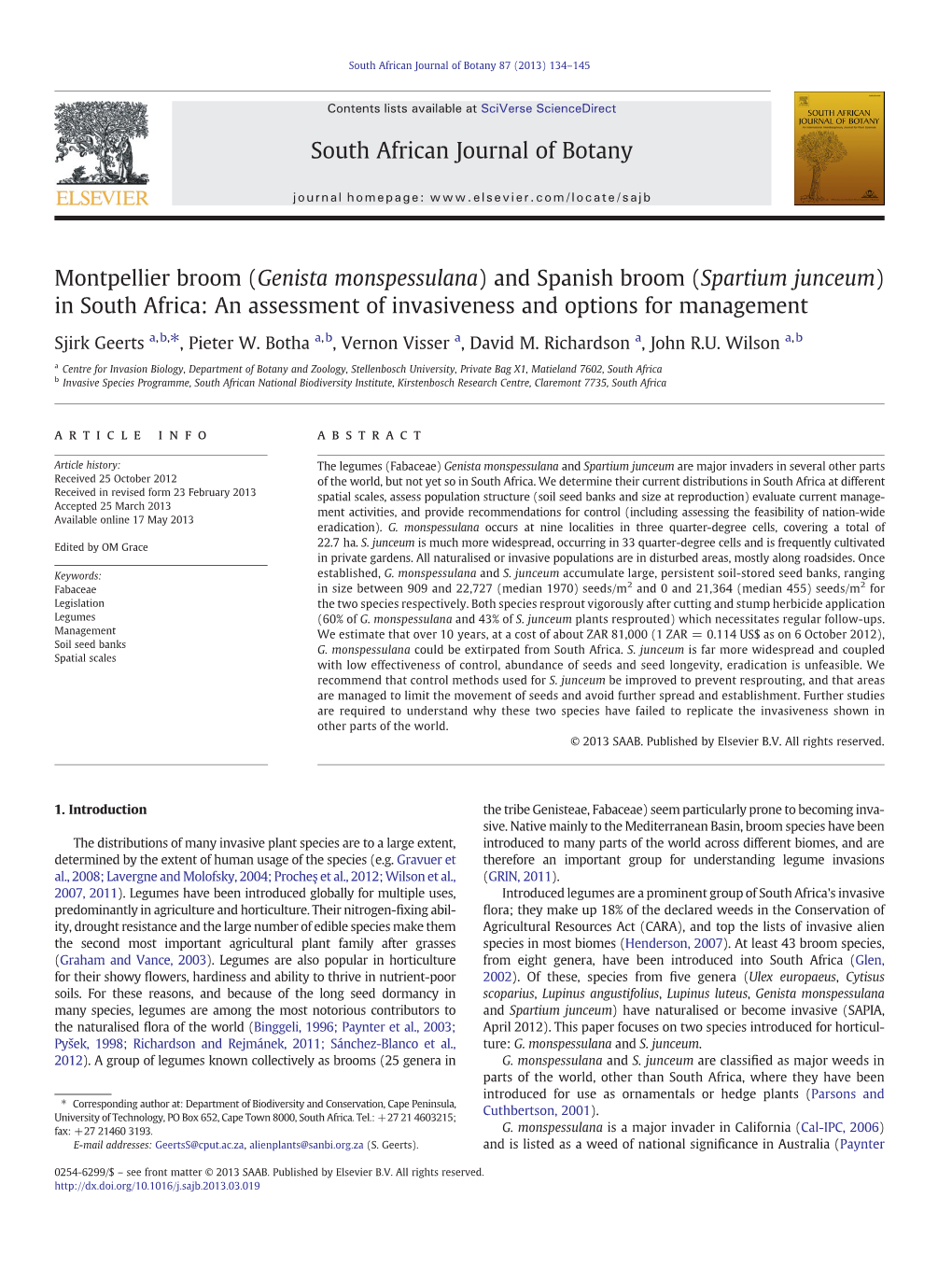 In South Africa: an Assessment of Invasiveness and Options for Management